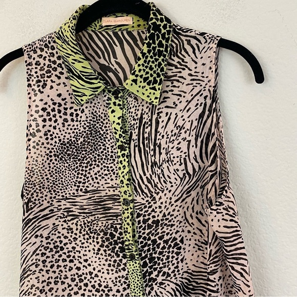 Clara Ibarguren SheerTan, Black, Green Mixed Animal Print Sleeveless Blouse 12 - Picture 2 of 8